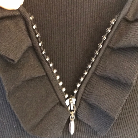 Cable & Gauge Tops - Cable & Gage rhinestone faux zipper ribbed Ruffed Evening Tank